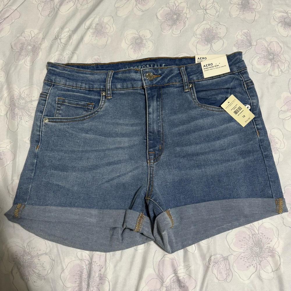 Aeropostale Blue Jeans High Rise Midi Short